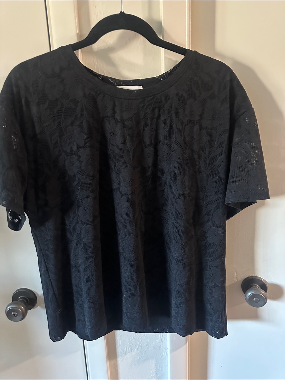 Evereve Black Lace Crewneck Top